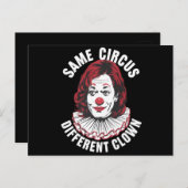 Carte Postale Même Cirque Clown différent Anti Kamala 2024 (Devant / Derrière)