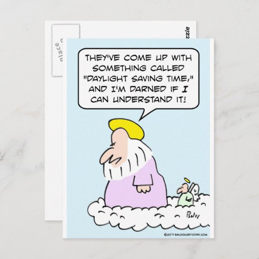 Carte Postale Même Dieu ne comprend pas l'heure avancée (Devant / Derrière)