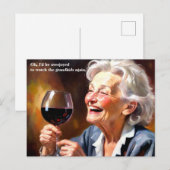 Carte Postale Mémé drôle qui boit du vin (Devant / Derrière)