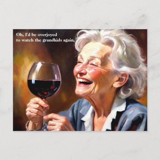 Carte Postale Mémé drôle qui boit du vin (Devant)