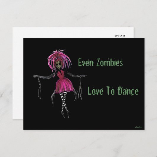 Carte postale "Même les zombies aiment danser" (Devant / Derrière)