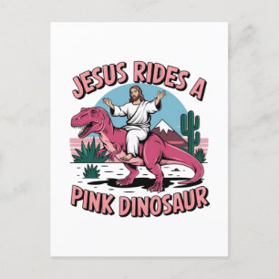 Carte Postale Mèmes drôles de Jésus, Jésus monte un dinosaure ro