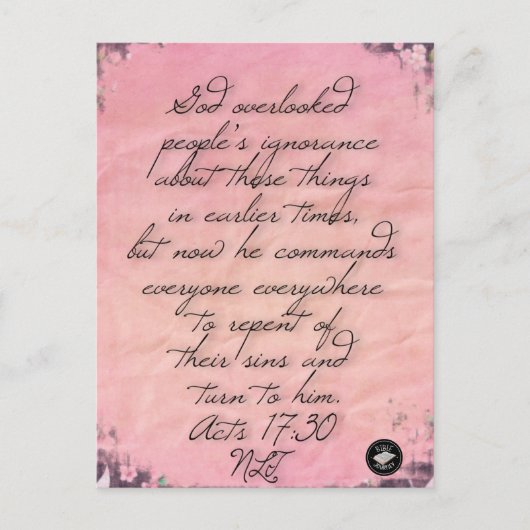 Carte postale-mémoire du verset biblique Actes 17: (Devant)