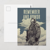 Carte Postale Memorial Day Soldier Clouds Remember and Honor (Devant / Derrière)