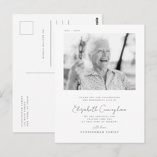 Carte Postale Mémorial Funéraire Élégant Simple Moderne Chic Pho (Devant / Derrière)