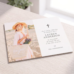 Carte Postale Memorial Funeral Modern Simple Chic Gold Cross