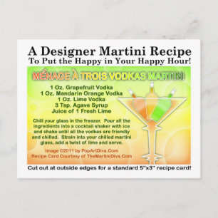 Carte postale Menage a Trois Vodkas Martini Recett