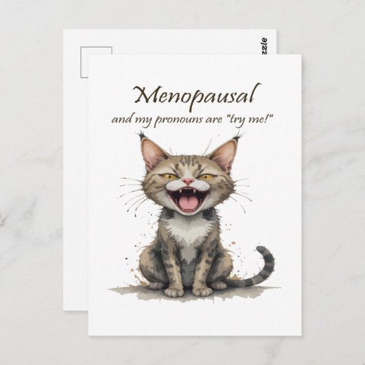 Carte Postale Menopause Humor Stressed Angry Cat (Devant / Derrière)