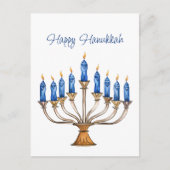 Carte Postale Menorah avec bougies allumées Joyeux Hanukkah (Devant)