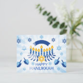 Carte Postale Menorah bleue avec l'étoile d'or de David (Debout devant)