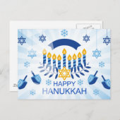 Carte Postale Menorah bleue avec l'étoile d'or de David (Devant / Derrière)