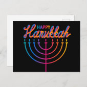Carte Postale Menorah de Hanukkah Neon Joyeux (Devant / Derrière)