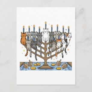 Carte Postale Menorah drôle de Hanukkah pour chats de Meowzel