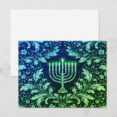 Carte Postale Menorah Navy Profond Motif William Morris (Devant / Derrière)
