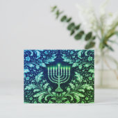 Carte Postale Menorah Navy Profond Motif William Morris (Debout devant)