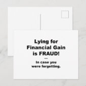 Carte Postale Menser pour gagner de l'argent est de la FRAUDE ! (Devant / Derrière)