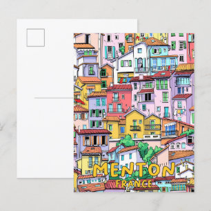 Carte Postale Menton France Illustration Art Voyage