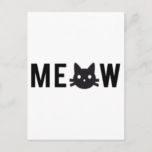 Carte Postale Meow, avec visage de chat noir, conception de text