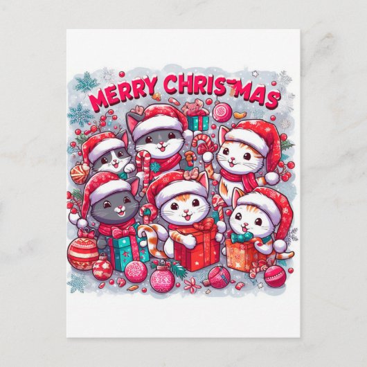 Carte Postale Meowe Noël salutations : Festive Feline Postcard (Devant)