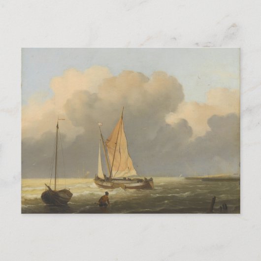 Carte Postale Mer au large de la côte, avec Spritsail Barge Post (Devant)