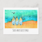 Carte Postale Mer et salutations Plage Noël avec Rudolph (Devant)