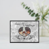 Carte postale Mer et voeux (Debout devant)