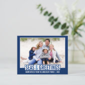 Carte Postale Mer moderne et salutations Famille Photo Bleu (Debout devant)