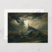 Carte Postale Mer orageuse avec phare (Devant / Derrière)