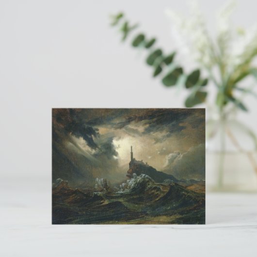 Carte Postale Mer orageuse avec phare (Debout devant)