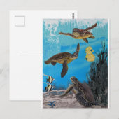 Carte Postale Mer tortues océan, mur tropical art (Devant / Derrière)