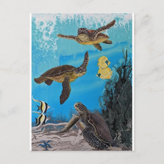 Carte Postale Mer tortues océan, mur tropical art (Devant)