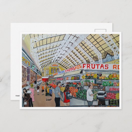 Carte Postale Mercado Central de Valencia Peinture d'Alfred Fox (Devant / Derrière)