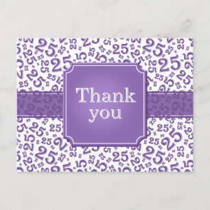 Carte Postale Merci 25 Motif Numérique Violet/Blanc