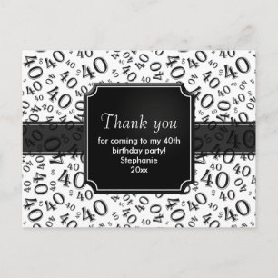 Carte Postale Merci 40 Motif de Numéro Noir/Blanc