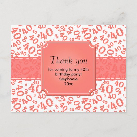 Carte Postale Merci 40 Motif Numérique Corail/Blanc (Devant)