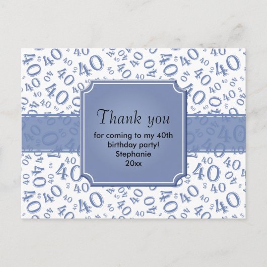 Carte Postale Merci 40 Motif Numéro Bleu/Blanc (Devant)