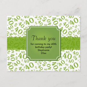 Carte Postale Merci 40 Motif Numéro Vert/Blanc