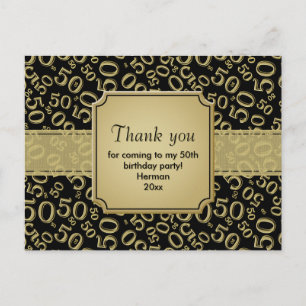 Carte Postale Merci 50 Motif de Nombre Aléatoire Noir/Or