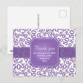 Carte Postale Merci 50 Motif de Numéro Aléatoire Violet/Blanc (Devant / Derrière)