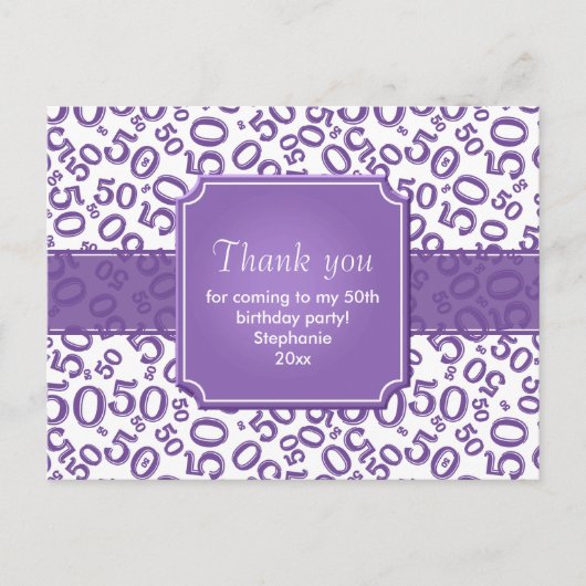 Carte Postale Merci 50 Motif de Numéro Aléatoire Violet/Blanc (Devant)