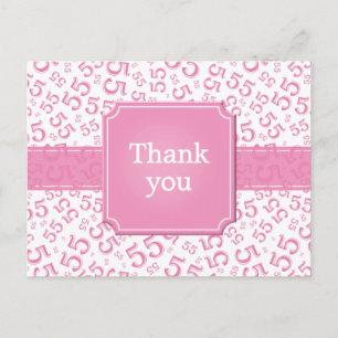 Carte Postale Merci 55 Motif de nombres Rose/Blanc