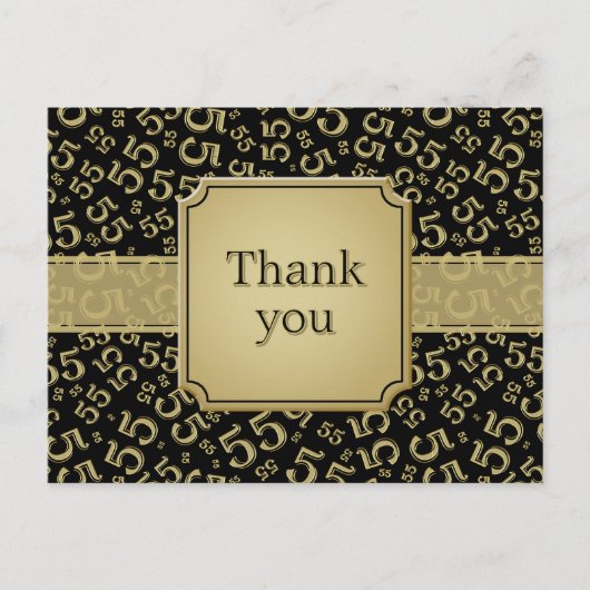 Carte Postale Merci 55 Motif de Numéro Noir/Or (Devant)
