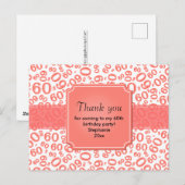 Carte Postale Merci 60 Motif de nombres aléatoires Corail/Blanc (Devant / Derrière)