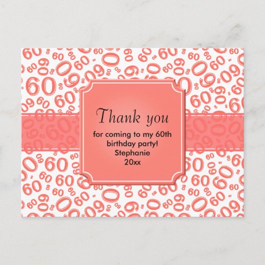 Carte Postale Merci 60 Motif de nombres aléatoires Corail/Blanc (Devant)