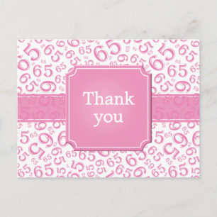 Carte Postale Merci 65 motif de nombres rose/blanc
