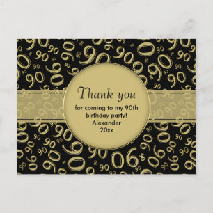 Carte Postale Merci 90e motif de numéro d'anniversaire Noir/Or