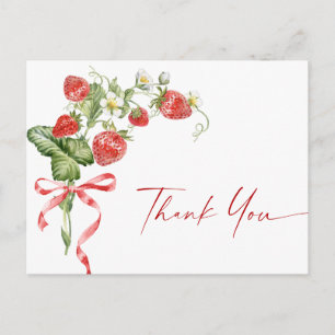 Carte Postale Merci à Baby shower de fraise à l'aquarelle tendan