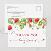 Carte Postale Merci à Baby shower de fraise à l'aquarelle tendan (Devant / Derrière)