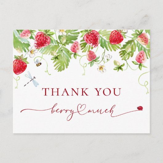 Carte Postale Merci à Baby shower de fraise à l'aquarelle tendan (Devant)