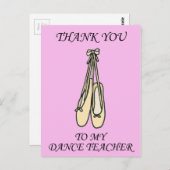 Carte Postale Merci à la danse Enseignant Ballet Chaussures (Devant / Derrière)